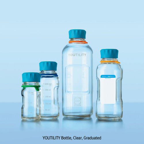 DURAN® YOUTILITY Lab-Bottles System, Graduated, 125~1,000㎖ 듀란 유틸리티 랩-바틀, GL45 뚜껑포함, with GL45 Cap &amp; Pouring Ring