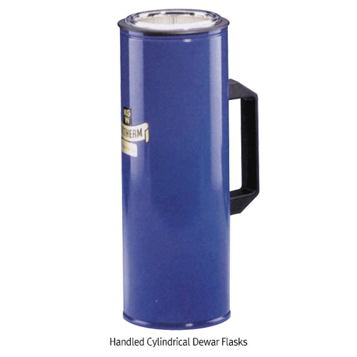 Handled Cylindrical Dewar Flasks 핸들 드와플라스크, 액체 질소(LN2), Dry ice 등“냉매”실험용, 0.3 ~ 4 Lit (뚜껑부 별매)